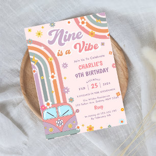 Invitation Neuf Est Une Vibe Super Retro Daisy 9E Anniversair