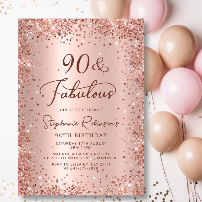 Invitation Neuf et fabuleux Rose Parties scintillant d'or 90e (Créateur téléchargé)