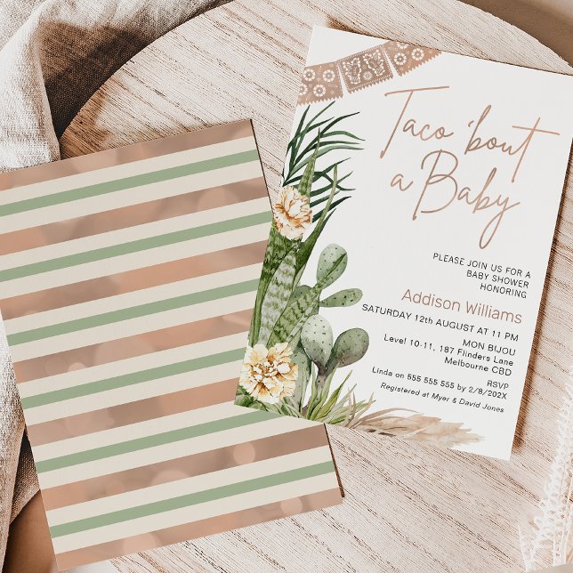 Invitation Neutral Boho Fiesta Taco Bout A Baby Baby shower (Gender neutral taco 'bout a baby baby shower invitation featuring some cacti and beige flower.)