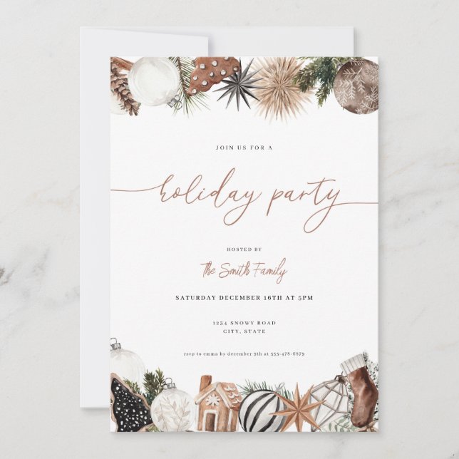 Invitation Neutral Boho Winter Holiday Party (Devant)