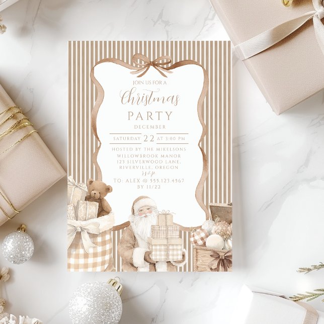 Invitation Neutral Gingham Santa Christmas (Créateur téléchargé)
