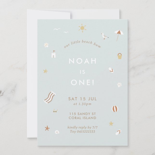 Invitation Neutral Kids Beach Pool Thème Anniversaire (Devant)