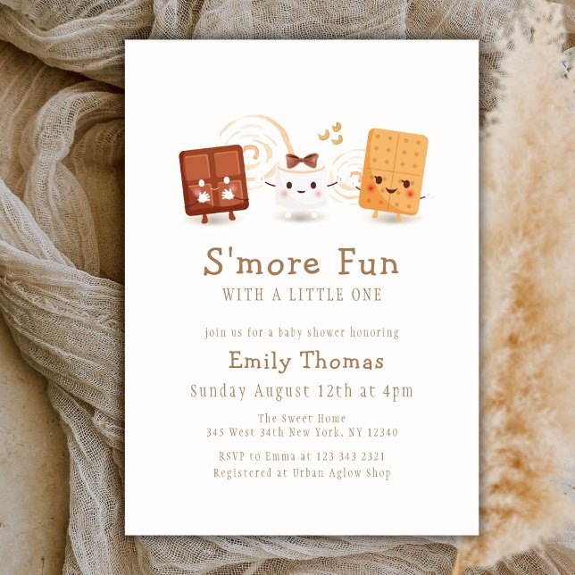 Invitation Neutral mignon Whimsical S'more Baby shower amusan (Neutral Cute Whimsical S'more Fun Baby Shower Invitation)