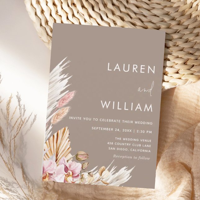 Invitation Neutral Pampas Grass Floral Modern Elegant Wedding (Créateur téléchargé)