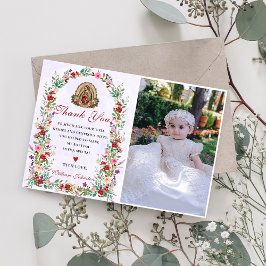 Invitation Neutral Watercolor Floral Baptism Thank You Card 