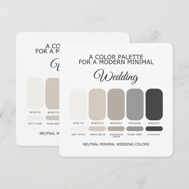 Invitation Neutral Wedding Color Palette Card (Devant / Derrière)