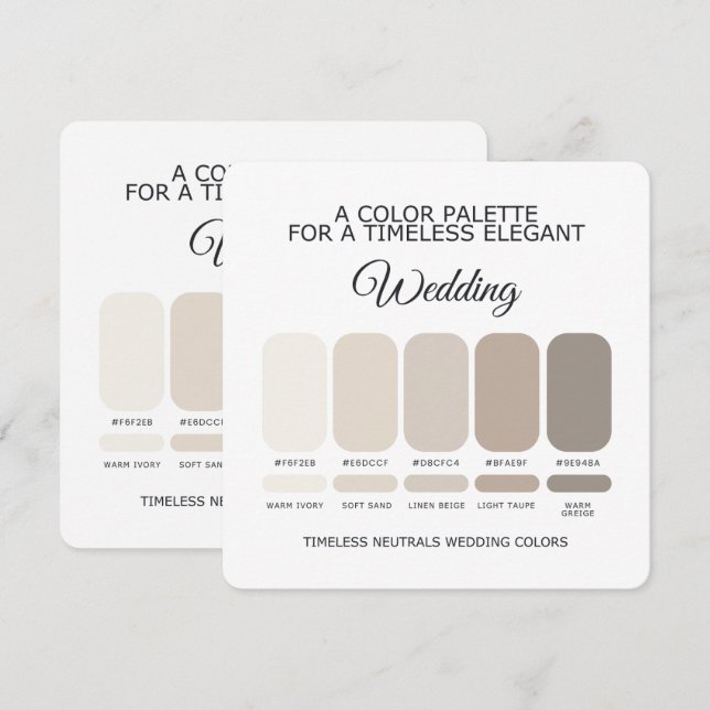 Invitation Neutral Wedding Color Palette Card (Devant / Derrière)