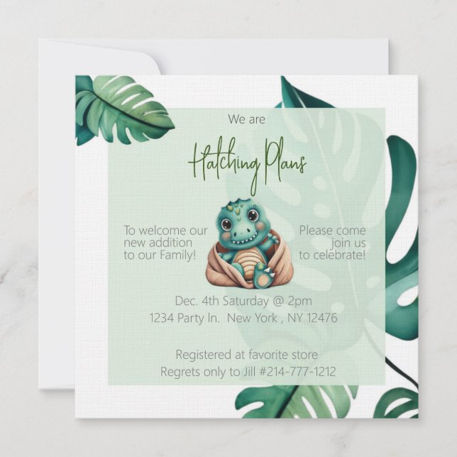 Invitation neutre baby shower Dinosaur (Devant)