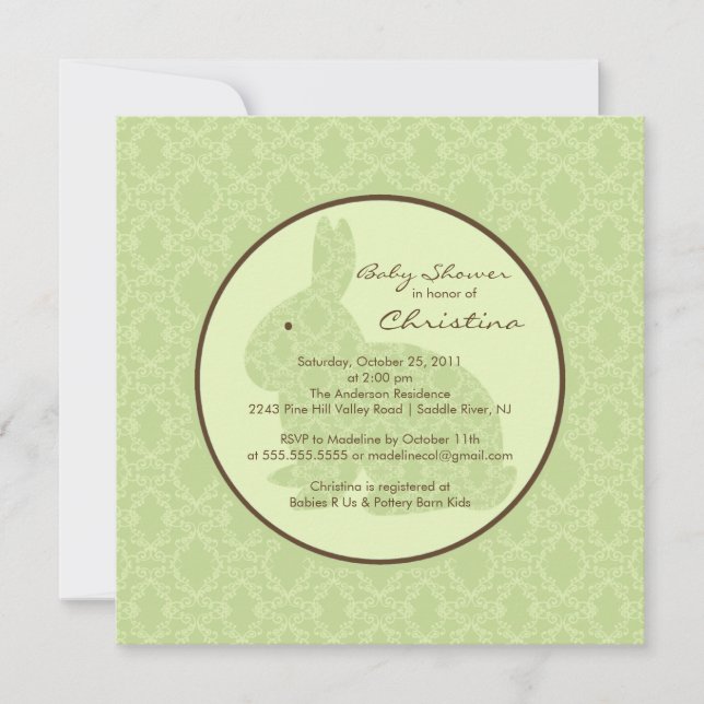 Invitation Neutre bleu d'invitation de baby shower de lapin (Devant)