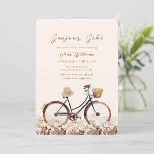 Invitation Neutre Bonjour Bébé Floral Bicyclette Baby shower