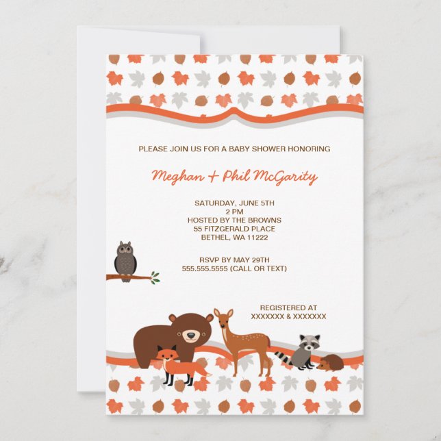 Invitation neutre de baby shower d'animaux de (Devant)