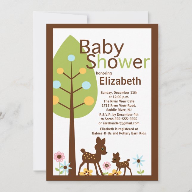 Invitation neutre de baby shower de cerfs communs (Devant)