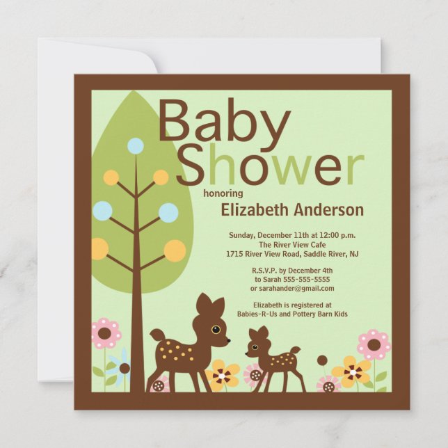 Invitation neutre de baby shower de genre de cerfs (Devant)