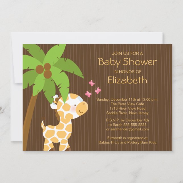 Invitation neutre de baby shower de girafe (Devant)