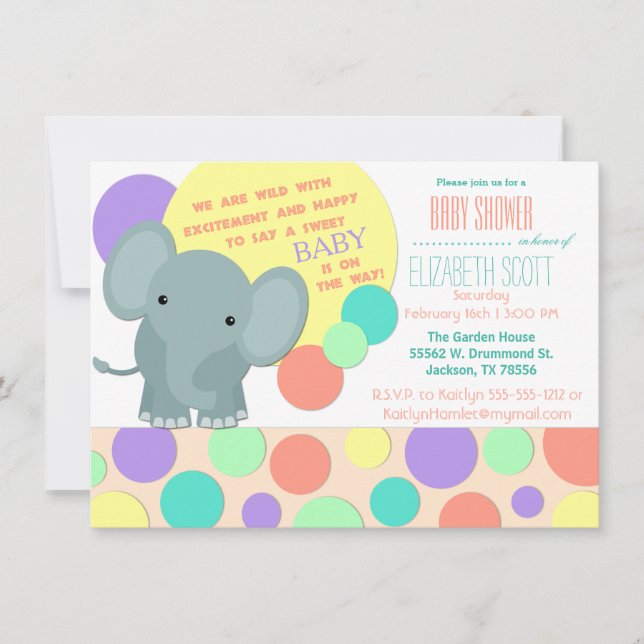 Invitation neutre de baby shower d'éléphant (Devant)