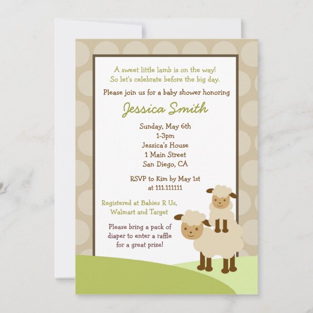 Invitation Neutre du Baby shower des moutons de Ba (Devant)