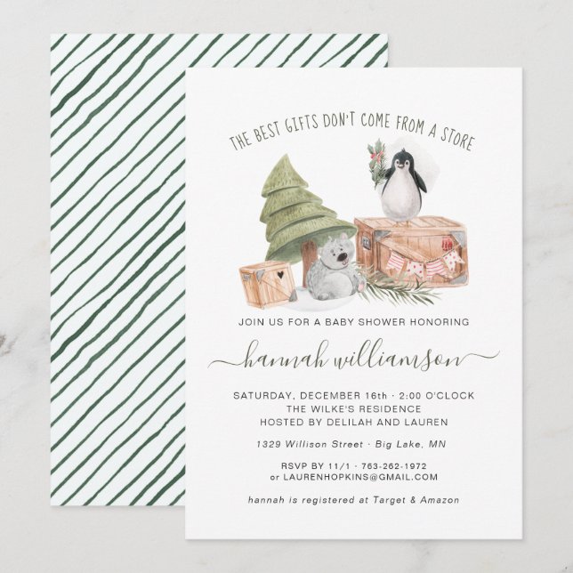Invitation Neutre entre les sexes| Baby shower de Noël d'hive (Devant / Derrière)