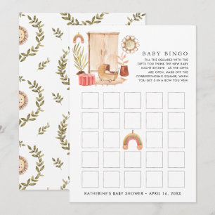 Invitation Neutre entre les sexes   Boho Baby shower Bingo