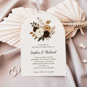 Invitation Neutre et floral marron Dîner de répétition