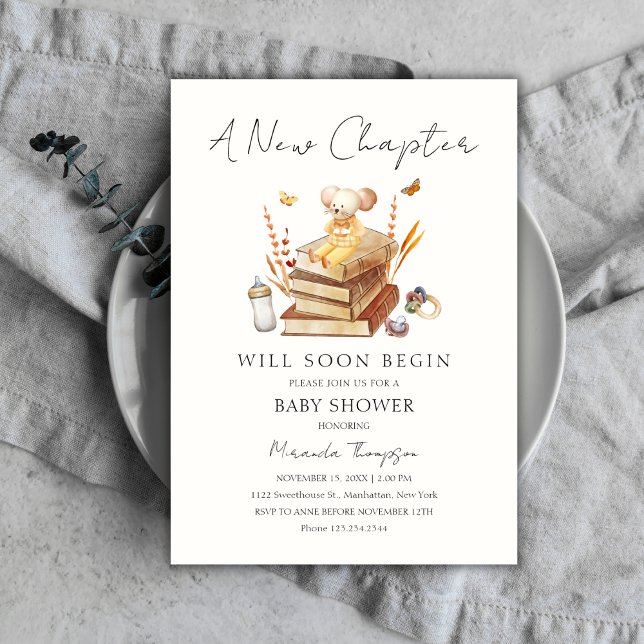 Invitation Neutre Les Sexes Un nouveau chapitre commence le B (Gender Neutral A New Chapter Begins Baby Shower Invitation)