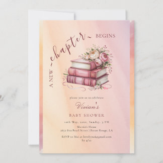 Invitation New Chapter Begins Floral Books Baby Shower