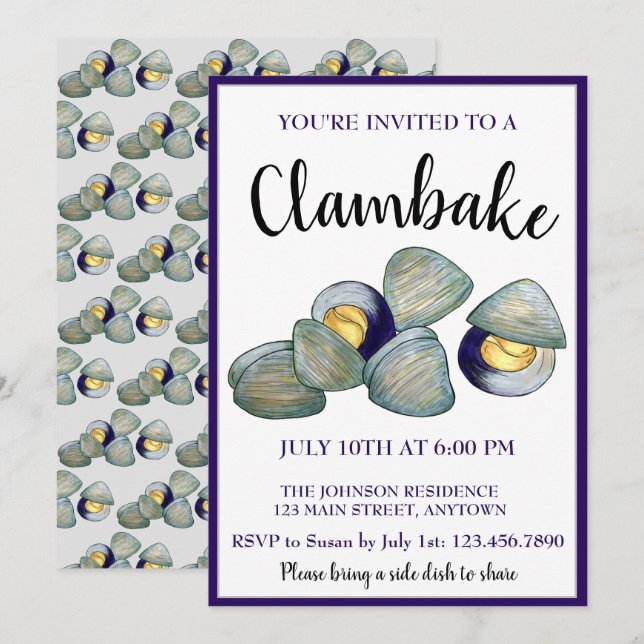 Invitation New England Clambake Beach Summer Seood Dinner (Devant / Derrière)