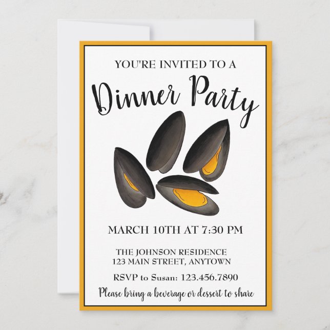 Invitation New England Mussels Beach Dîner de fruits de mer (Devant)