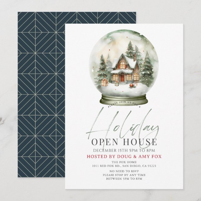 Invitation New Home Globe des neiges Noël Holiday Open House (Devant / Derrière)