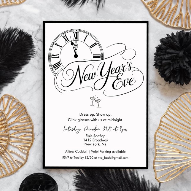 Invitation New Year's Eve Black and White Cocktail Party (Créateur téléchargé)