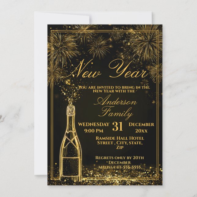 Invitation New Years Eve Party Bubbly Celebration (Devant)