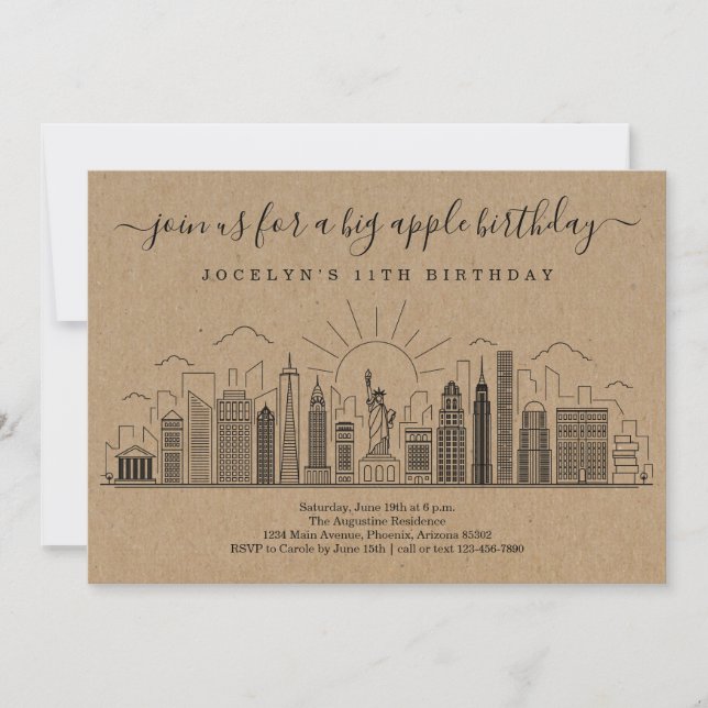Invitation New York City Big Anniversaire Apple Party (Devant)