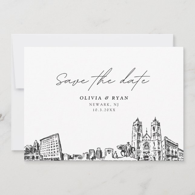 Invitation Newark NJ Wedding Save the Date Modern (Devant)