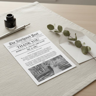 Invitation Newspaper Style Unique Photo Wedding Thank You 