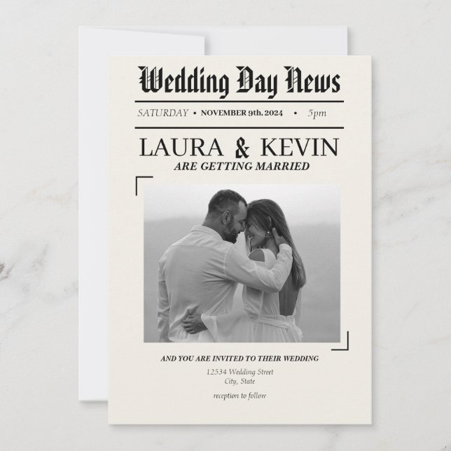 Invitation Newsprint Headline Wedding (Devant)