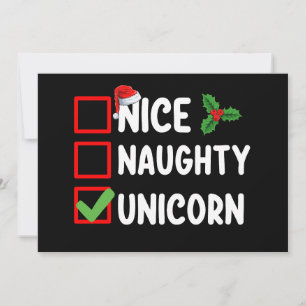Invitation Nice Naughty Unicorn Liste de Noël
