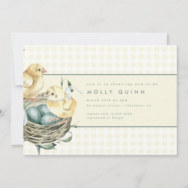 Invitation Nid de poussin de printemps Baby shower jaune de P (Devant)