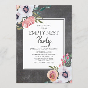 Invitation Nid vide floral rose et blanc tableau noir vintage