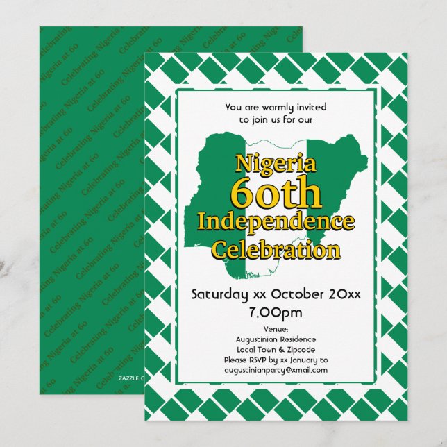 Invitation NIGÉRIA 60e INDÉPENDANCE | Drapeau nigérian (Devant / Derrière)