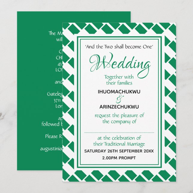 Invitation NIGERIA FLAG élégant Customisé Mariage nigérian (Devant / Derrière)