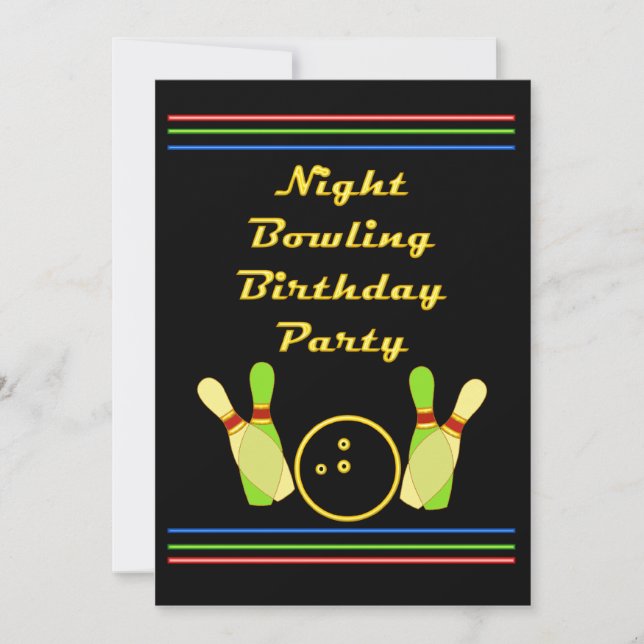 Invitation Night Bowling Anniversaire Fête Neon Retro Style (Devant)