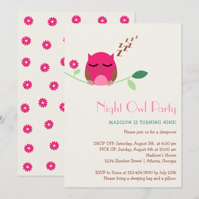 Invitation Night Owen Stwood Anniversaire (Devant / Derrière)