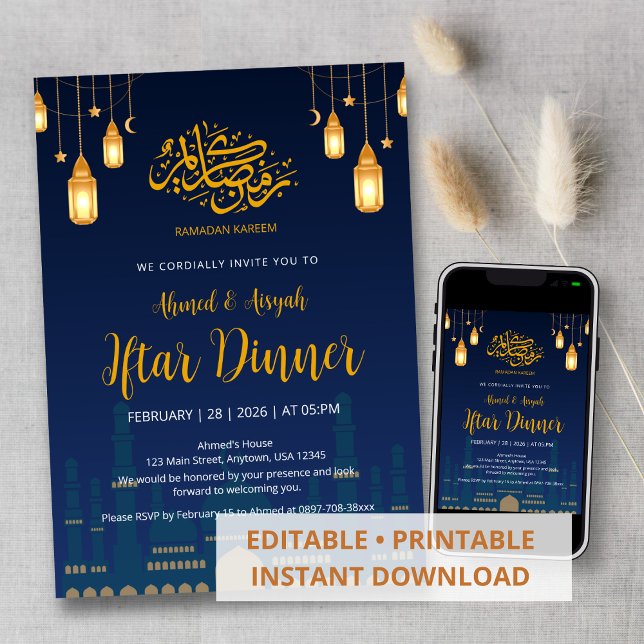 Invitation Night Sky Mosque Silhuette Iftar Dinner (Créateur téléchargé)