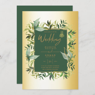 Invitation NIKAH - Emerald Green Gold Mariage ISLAMIQUE Invit