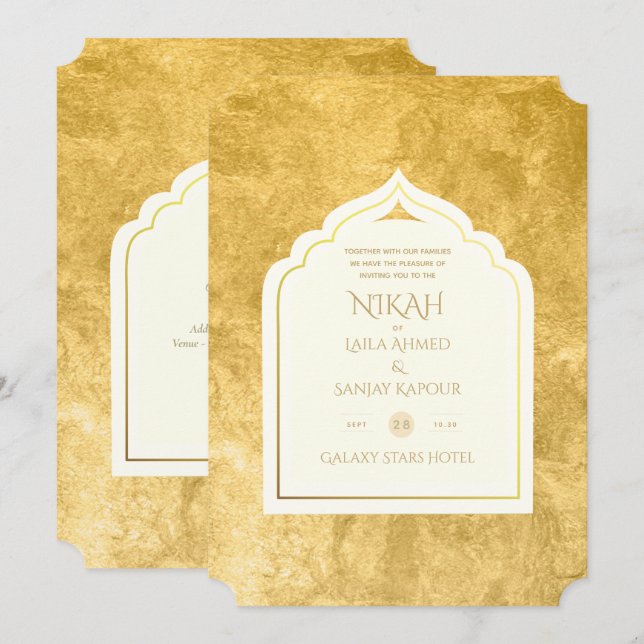 Invitation NIKAH - Invitat Mariage d'or de la mosquée islamiq (Devant / Derrière)