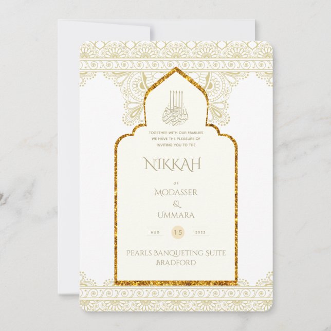 Invitation NIKAH - Invitat Mariage d'or de la mosquée islamiq (Devant)
