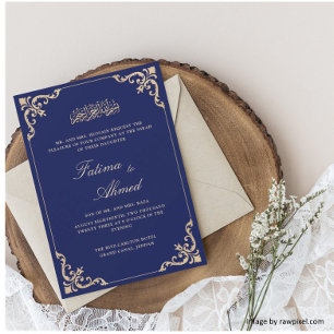 Invitation Nikah Navy Bleu Mariage musulman islamique