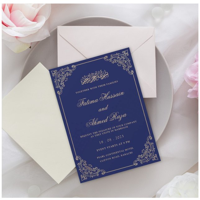 Invitation Nikah Navy Bleu Mariage musulman islamique (Créateur téléchargé)