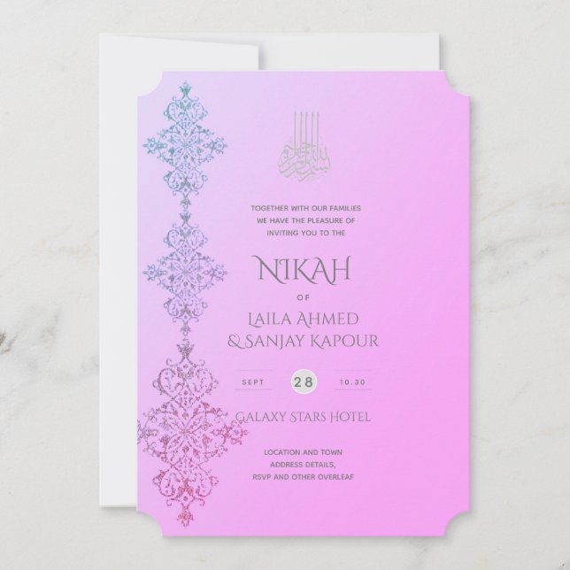 Invitation NIKAH - Ornat Islam Gold Blush rose Mariage Inv (Devant)