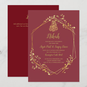 Invitation Nikah - Red Gold Islam Motif Mariage Invite