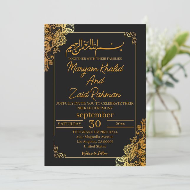Invitation Nikkah blanche et or (Debout devant)